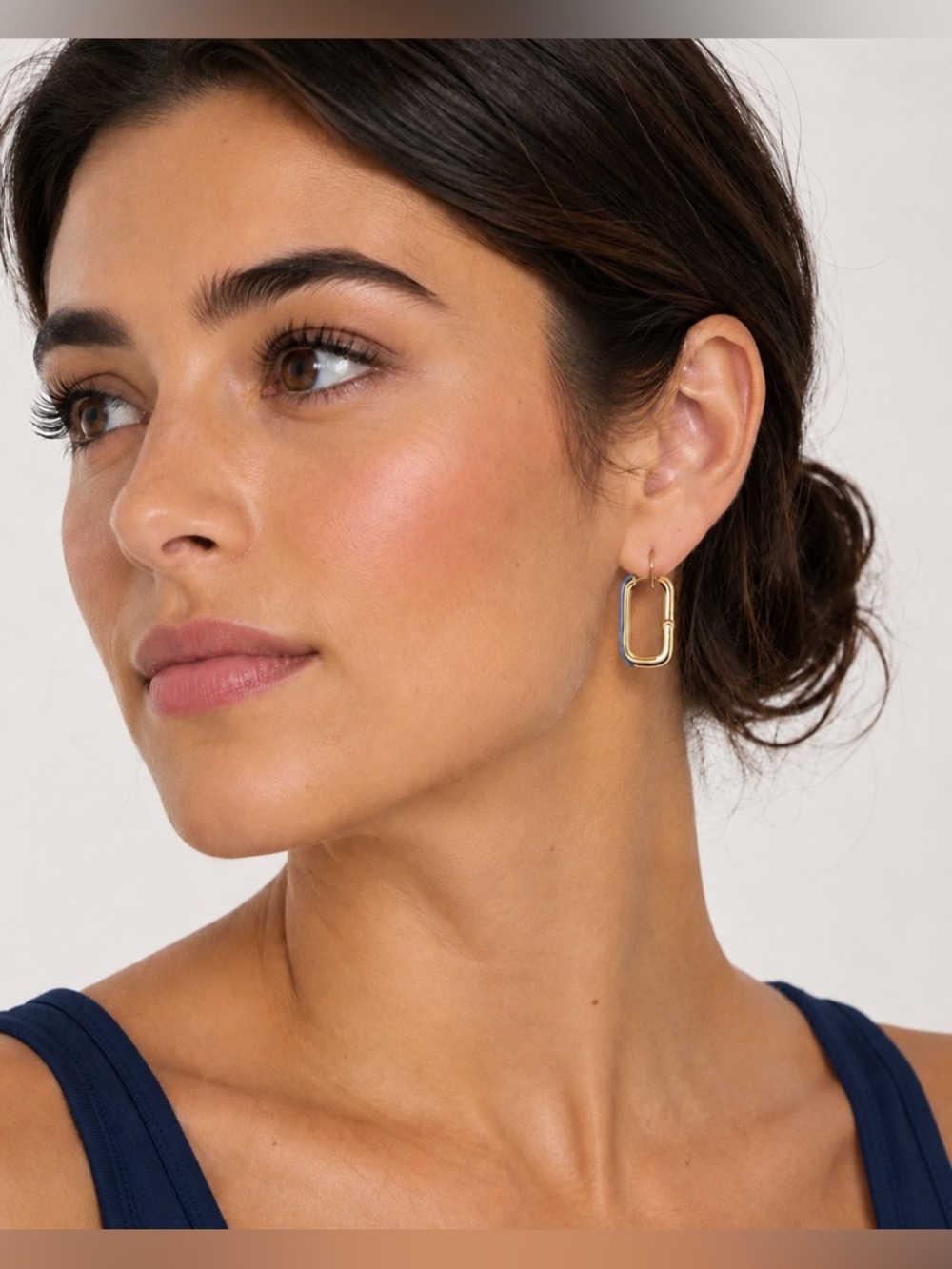 NEW! Huggie Gold Tone Geometric Earrings Empress Blue